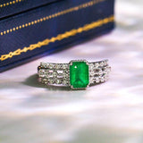 Emerald with Diamonds Engagement Ring in 18K White Gold