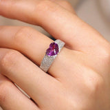 Engraved Purple Spinel Heart Ring - 18K Two Tone Gold