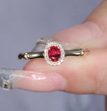 Ruby 18K Gold Bamboo Ring with Halo Diamonds