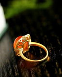 Maitreya Design Southern Red Agate Cabochon Ring - 18K Yellow Gold