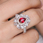 Cluster Pigeon Blood Ruby Platinum 950 Statement Ring