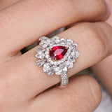 Cluster Pigeon Blood Ruby Platinum 950 Statement Ring