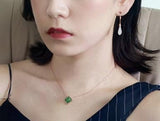 5A+ Jade Square Shape Cabochon Necklace in 18K Yellow Gold
