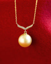 Whale Fin Golden South Sea Pearl Necklace & Diamond - 18K Yellow Gold