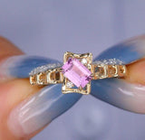 Minimalist Purple Pink Sapphire 18k Yellow Gold Ring - Hollow Out Design