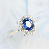 1ct Blue Sapphire & Diamond Engagement Ring in 18K White Gold