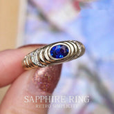 Blue Sapphire Bezel Set 18K Yellow Gold Ring with Diamonds