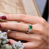 1ct Emerald Square Cut & White Diamond Ring in 18K Gold