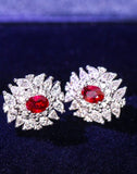 Red Ruby & Diamond Engagement Earrings in 18K White Gold