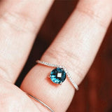 6mm Blue Topaz Chevron Diamonds Ring in 18K Yellow Gold
