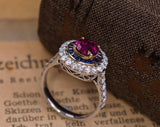 Purple Sapphire Double Halo Diamonds Ring in Platinum 950