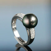 Tahitian Pearl 10mm & Diamond Ring in 18K White Gold