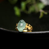 Frog Carving Jade Ring in 18K Yellow Gold