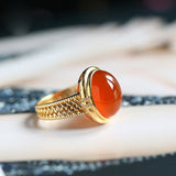 Southern Red Agate Cabochon 18K Chunky Gold Ring