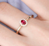 Ruby 18K Gold Bamboo Ring with Halo Diamonds