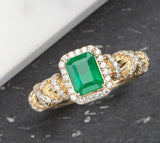 18K Twisted Dual Gold Crafted Emerald Diamonds Ring