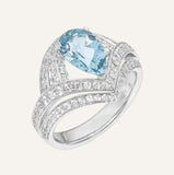 Aquamarine Diamond Wedding Chevron Desing Ring - Platinum 950