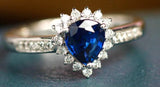 Pear Blue Sapphire 18K Gold Engagement Ring & Halo Diamond