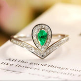 Emerald Teardrop Chevron Stackable Ring in Platinum 950