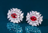 Red Ruby & Diamond Engagement Earrings in 18K White Gold