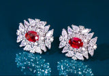 Red Ruby & Diamond Engagement Earrings in 18K White Gold