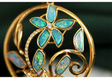 Blue Opal and Diamond Flower Necklace - 18K Yellow Gold