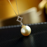 11mm Golden South Sea Pearl Pendant with Diamonds in 18K Gold