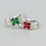 Four Leaf Clover Ruby & Emerald Ring with Diamonds in 18K Gold