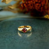 Red Tourmaline Bezel Set Ring in 18K Yellow Gold