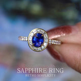 Art Deco Sapphire & Diamonds 18K Yellow Gold Ring