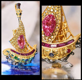 Pink Spinel Sapphire Boat Design Necklace & Brooch in 18K Gold