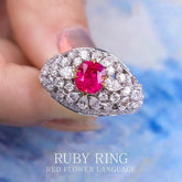2.2ct Ruby Cushion Cluster Diamonds Ring in 18K White Gold