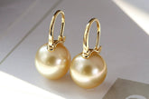 Exquisite 14mm Golden Pearl Hoop Earrings in 18K Yellow Gold