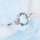 Oval Aquamarine & Diamond Ring in 18K White Gold