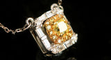 Fancy Yellow Diamonds Square Cut Necklace in 18K White Gold