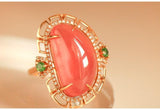 18.8ct Rhodochrosite Cabochon & Diamond Ring in 18K Gold