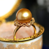 11mm Golden South Sea Pearl & Diamond Ring in 18K Yellow Gold