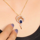 1.62ct Blue Sapphire Diamond Necklace in 18K Yellow Gold