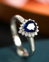 Pear Blue Sapphire 18K Gold Engagement Ring & Halo Diamond