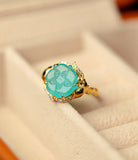 5A Amazonyte Rose Shape 18K Yellow Gold Ring