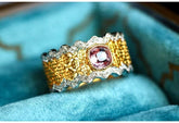 Pink Sapphire & Diamonds Honeycomb Ring - 18K Two Tone Gold