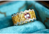 Pink Sapphire & Diamonds Honeycomb Ring - 18K Two Tone Gold