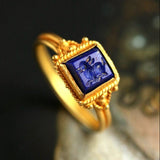 Lapis Lazuli Engraved Totem Ring in 22K Gold – Antique Vintage Design