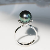 Tahitian Pearls 9-12mm & Diamond Ring in 18K White Gold