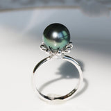 Tahitian Pearls 9-12mm & Diamond Ring in 18K White Gold