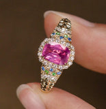 1.18ct Purple Sapphire Halo Diamonds Engraved Ring in 18K Gold