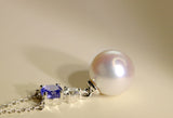 Blue Tanzanite & 8mm Akoya Pearl Necklace in 18K White Gold