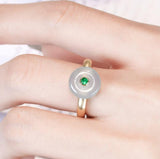 Oriental Jade & Emerald Accent 18K Yellow Gold Engraved Ring