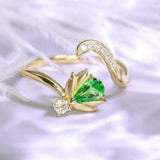 Cute Ladybug Tsavorite Ring with Diamonds in 18K Yellow Gold