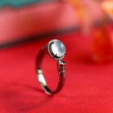 White Jade Cabochon Ring with Diamond Accents in 18K Black Gold